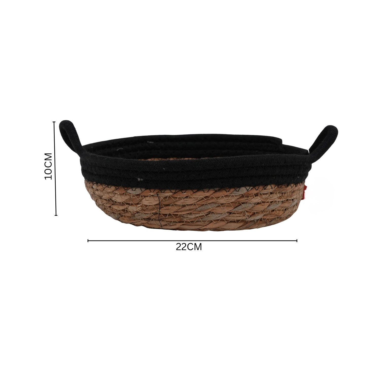 Handwoven Natural Seagrass Storage Basket with Black Contrast Rim and Handles