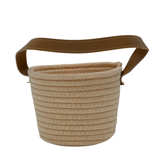 Cotton rope storage basket with handle