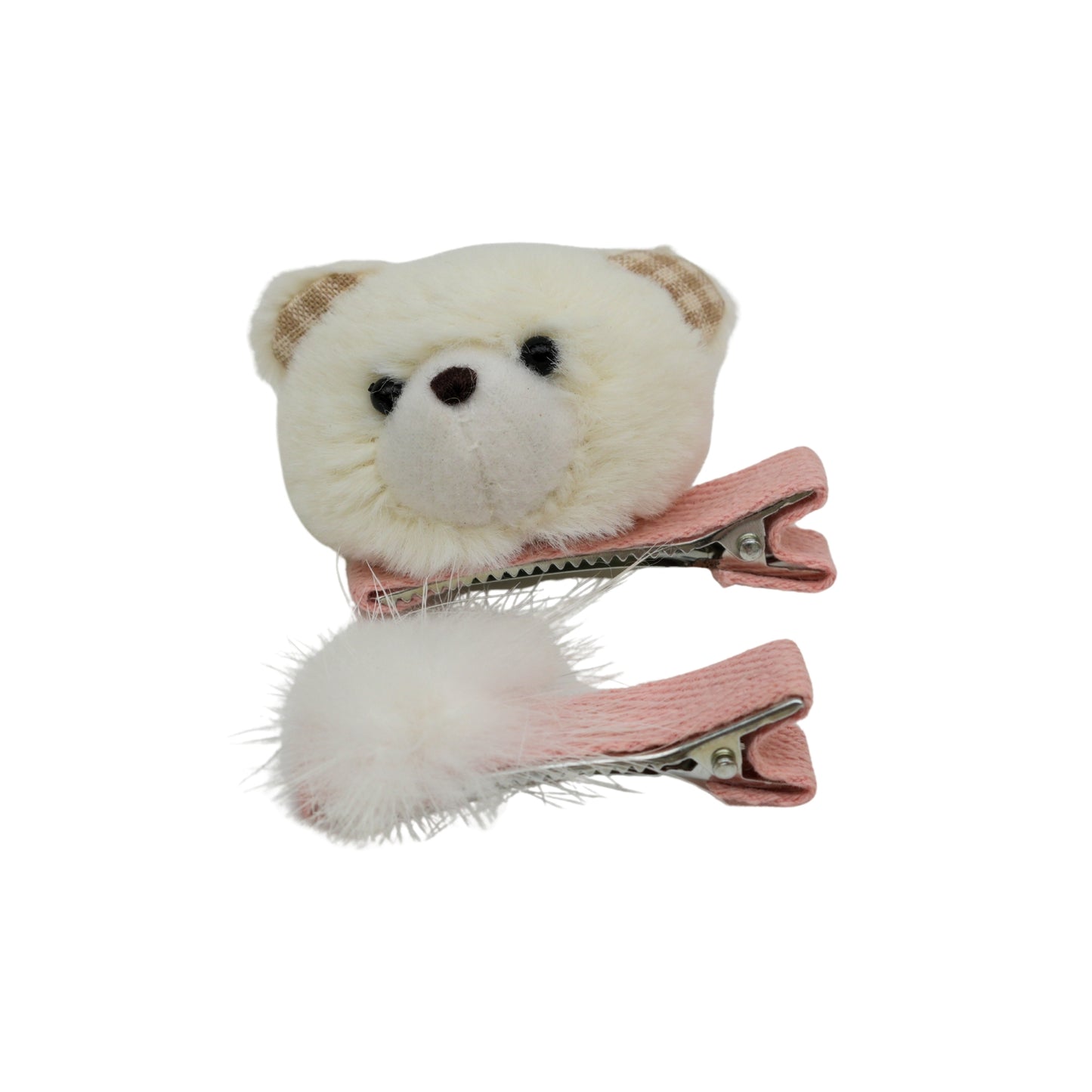 3-Piece Plush Teddy Bear & Pom Pom Hair Clip Set (3 clip set)