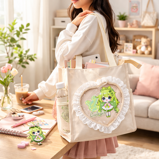 White heart fur at top tote bag for daily use