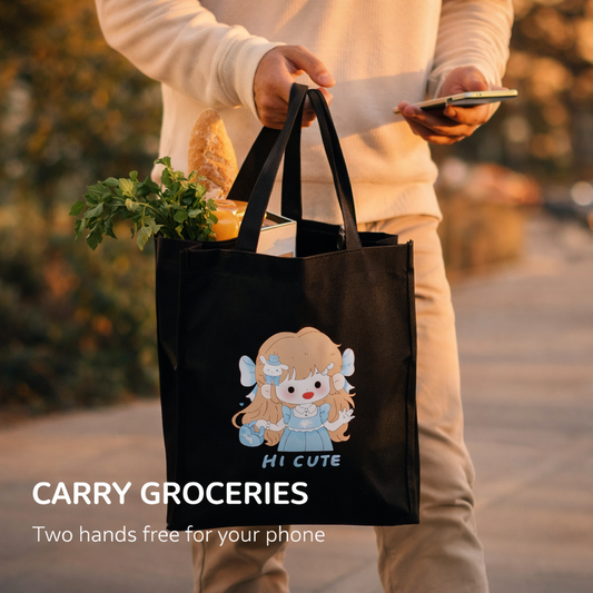 Black cute & aesthetic tote bag for girls