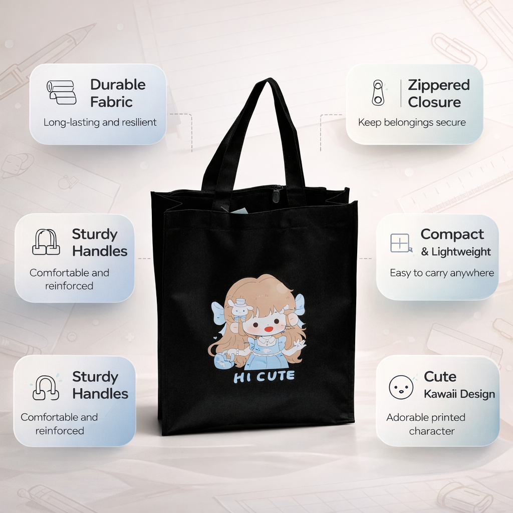 Black cute & aesthetic tote bag for girls