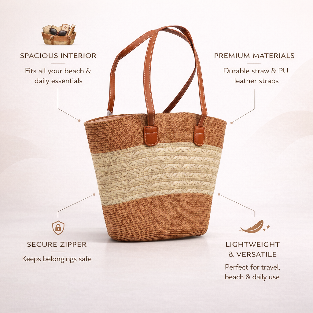 Large-capacity, handwoven handbag & cap