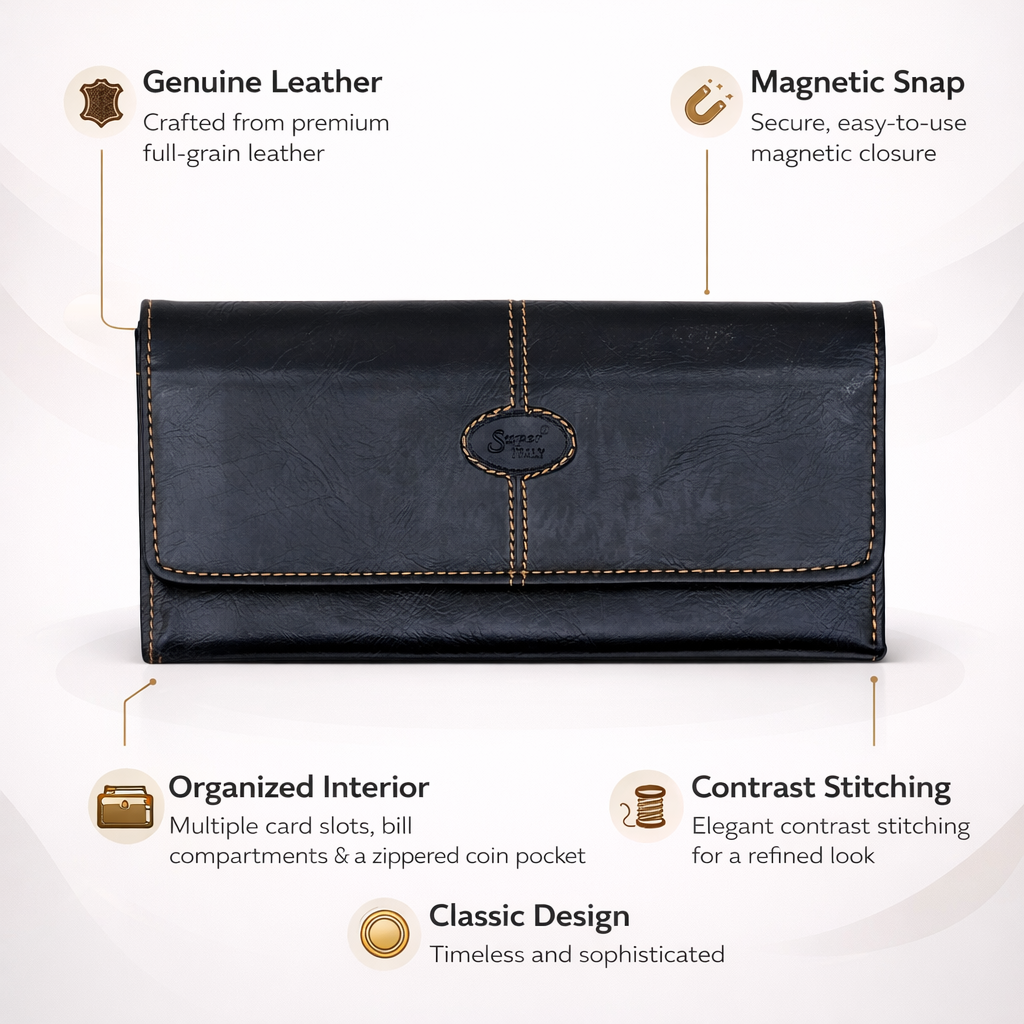 Black leather-style women's wallet/clutch