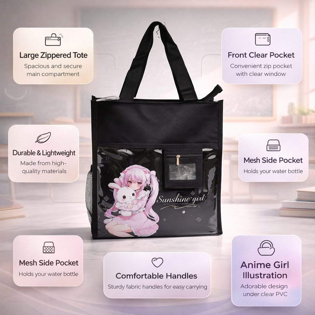 Black cute & aesthetic tote bag for girls