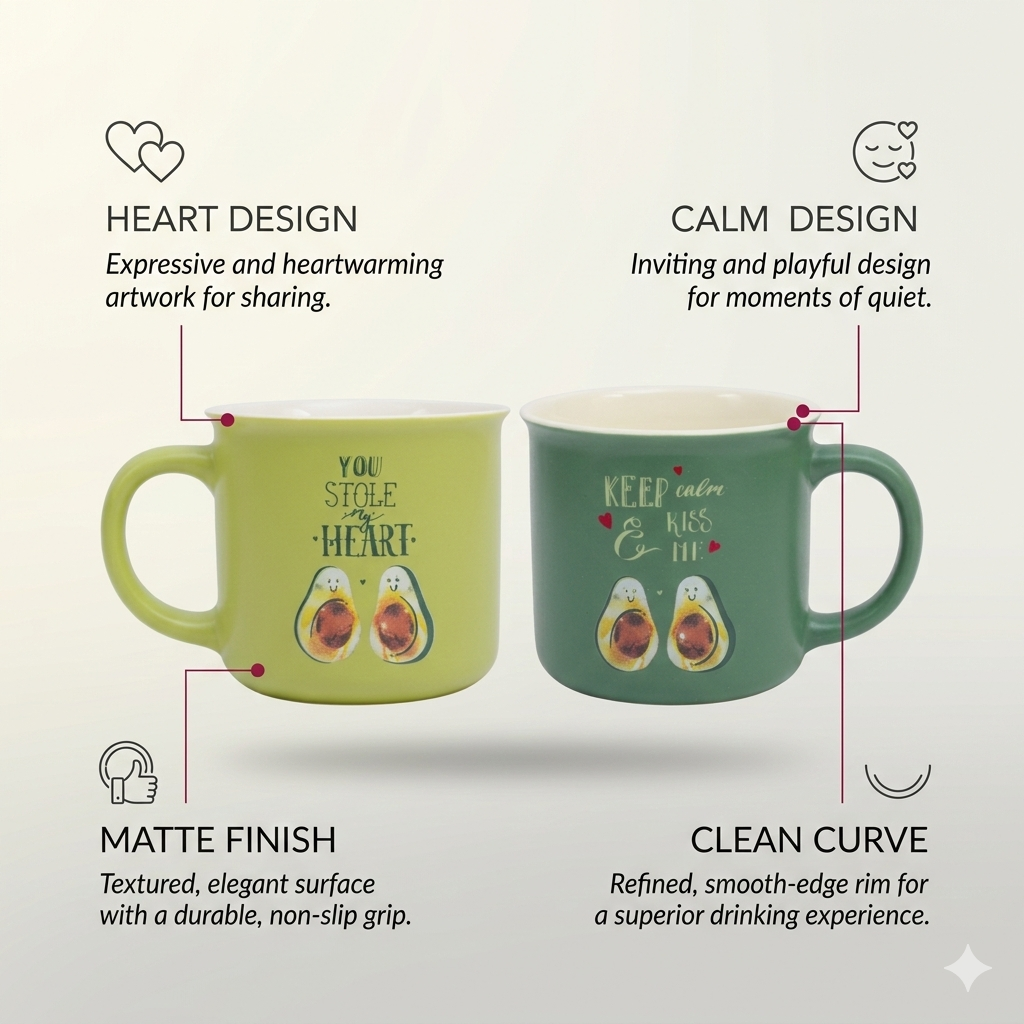 Couple avocado bone india coffee cup