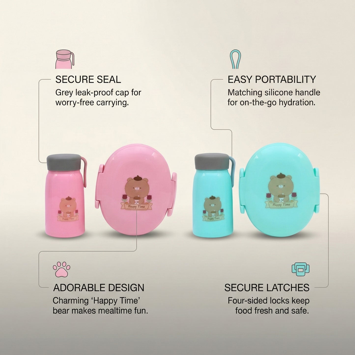 Lunch box combo with cute water bottle
