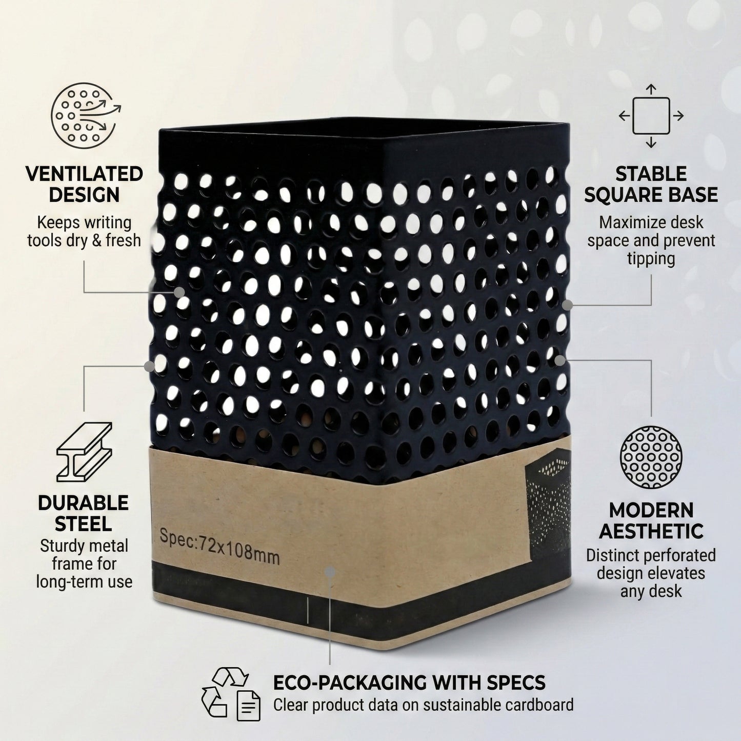 perforated black metal desk organizer