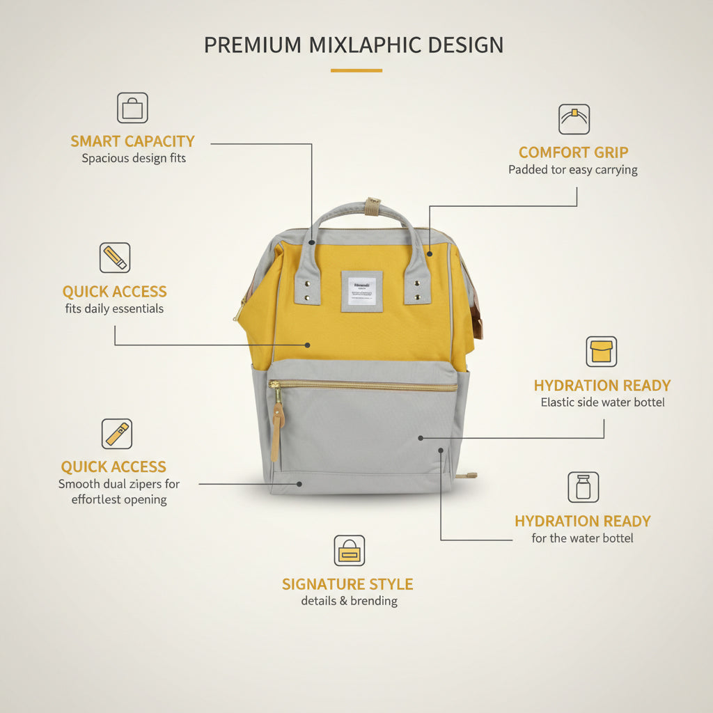 Yellow & Beige College & Office Handbag/Backpack
