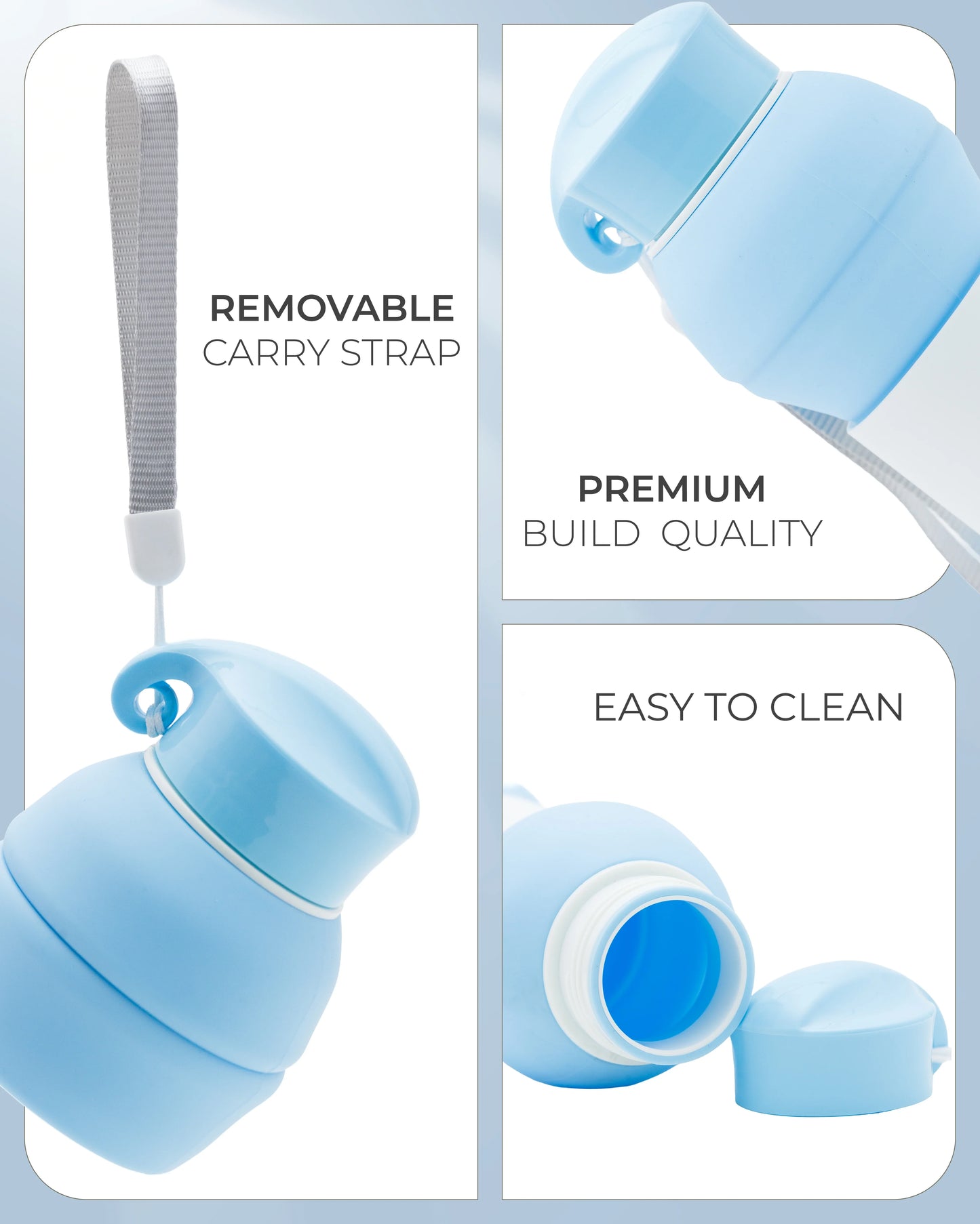 Collapsible Silicone Water Bottle Sky Blue – 550ml – TUFULA