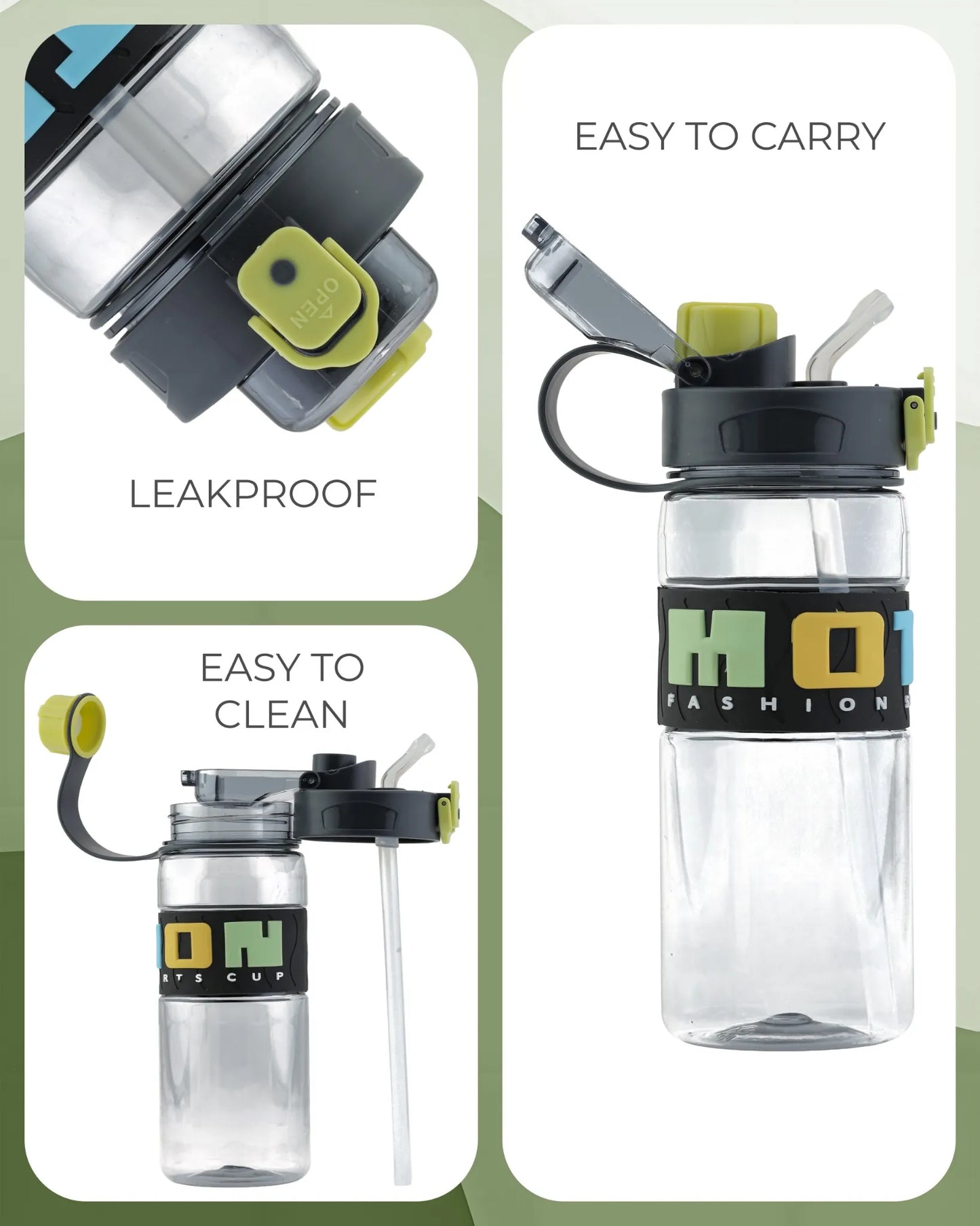 Stylish Straw Sipper Bottle Green – 1000ml – TUFULA