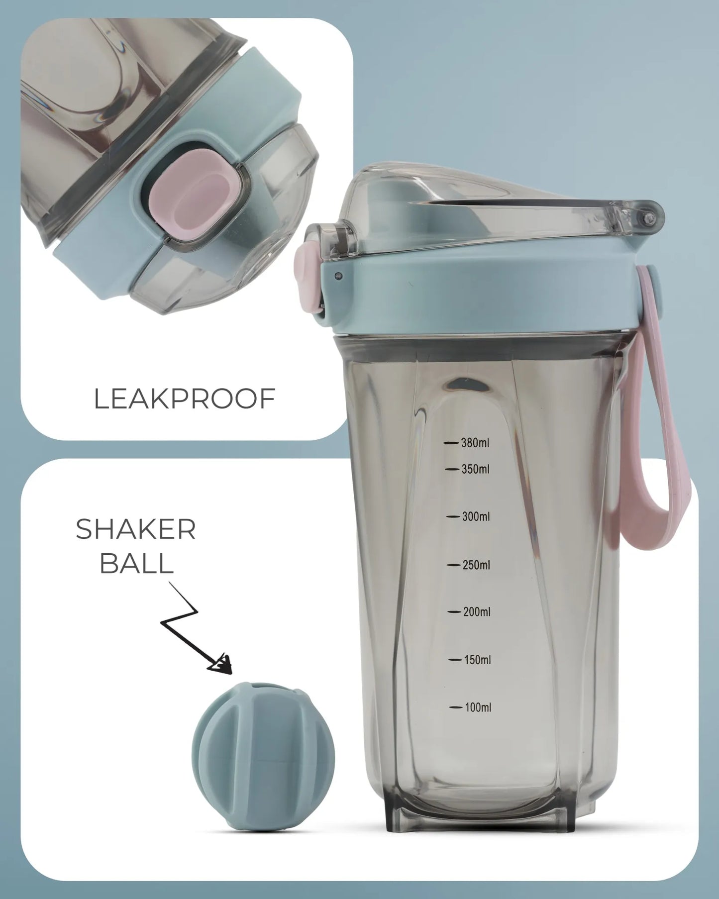 Protein Shaker Bottle Grey – 380ml – TUFULA