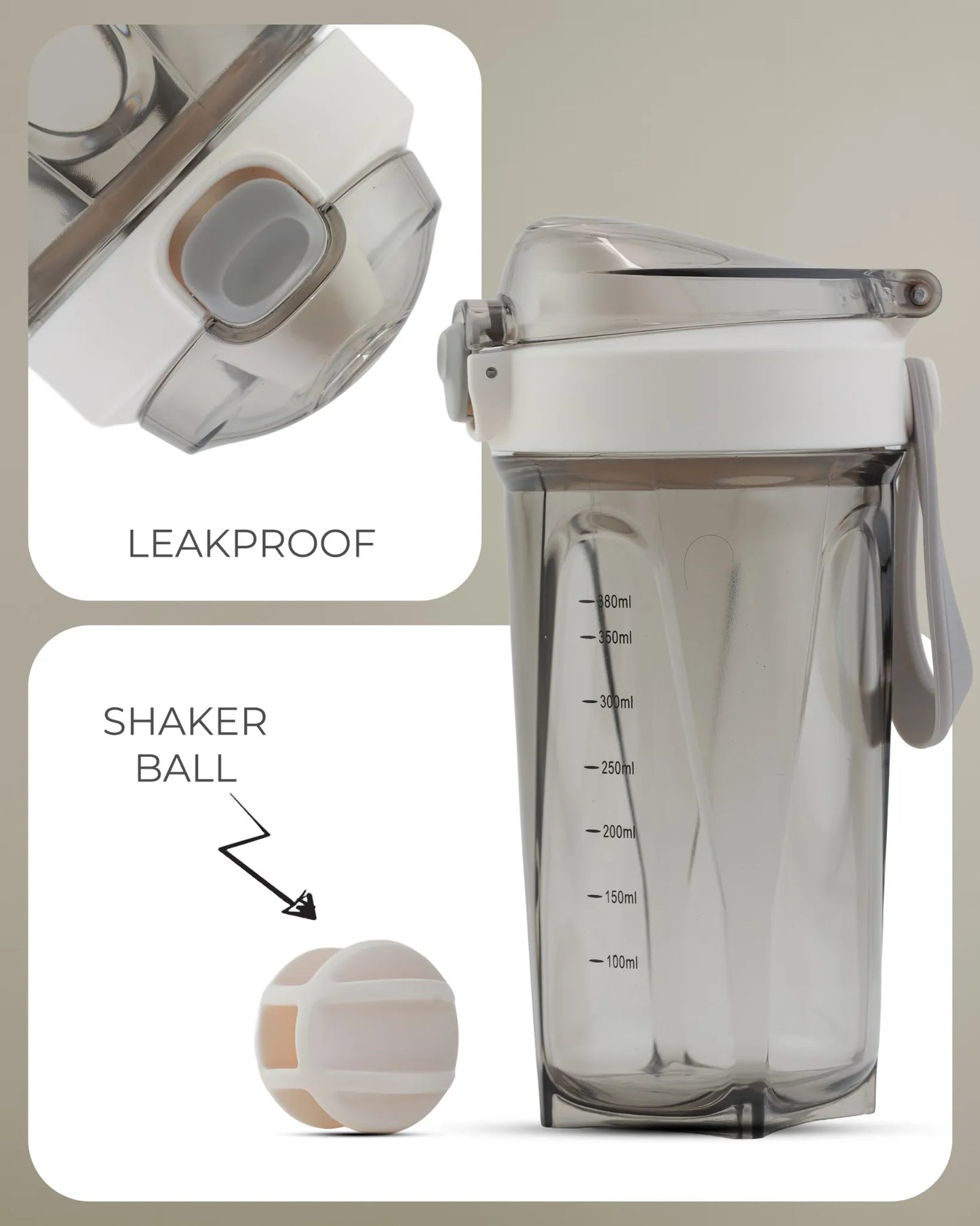Protein Shaker Bottle Offwhite – 380ml – TUFULA