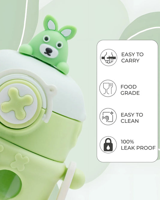 Kids Bear Straw Water Bottle Green – 500ml – TUFULA