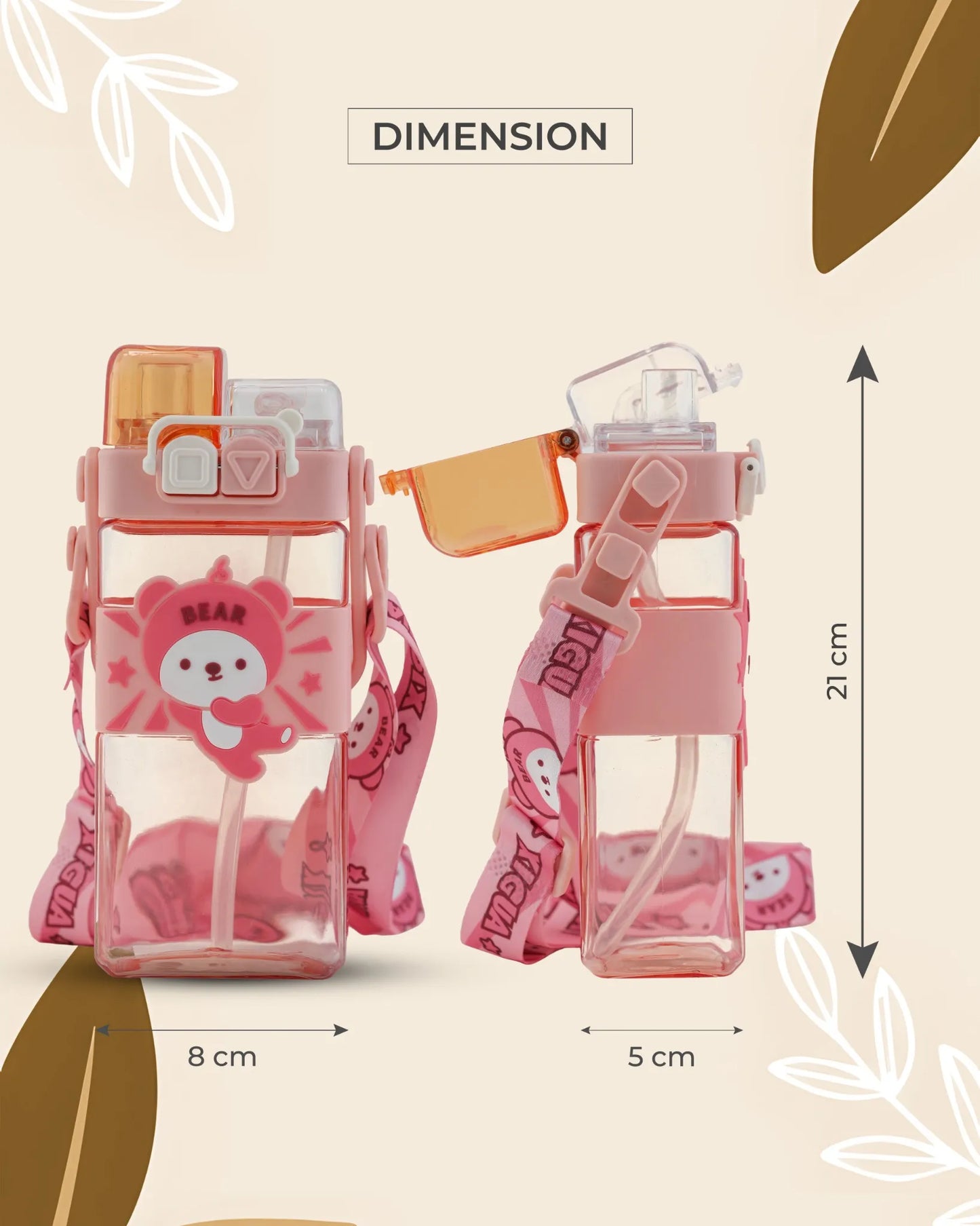 Kids Bear Straw Water Bottle Orange β 500ml β TUFULA