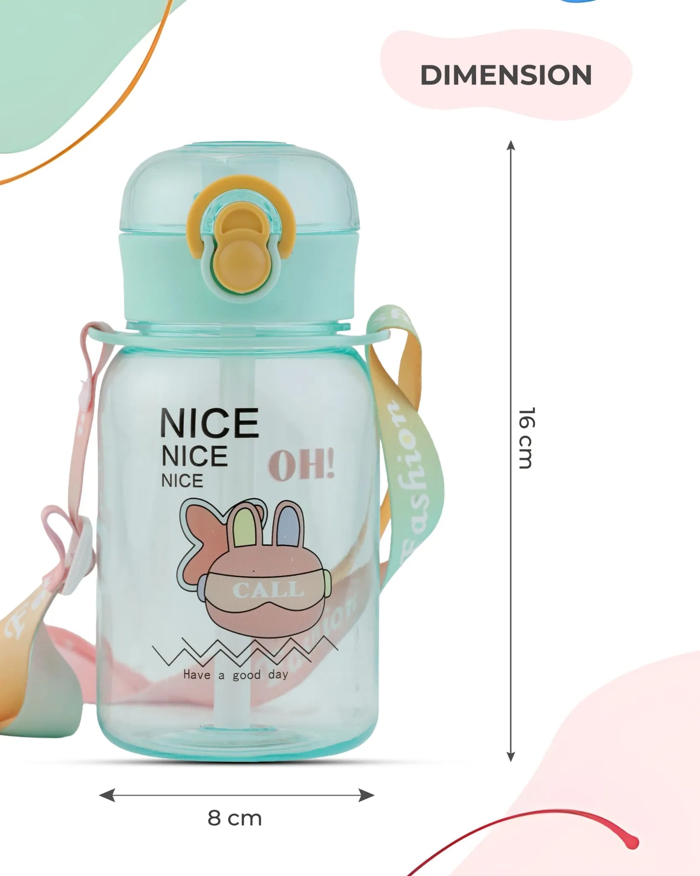 Smart Printed Water Bottle Green – 500ml – Robot Print Bottle with Strap – TUFULA