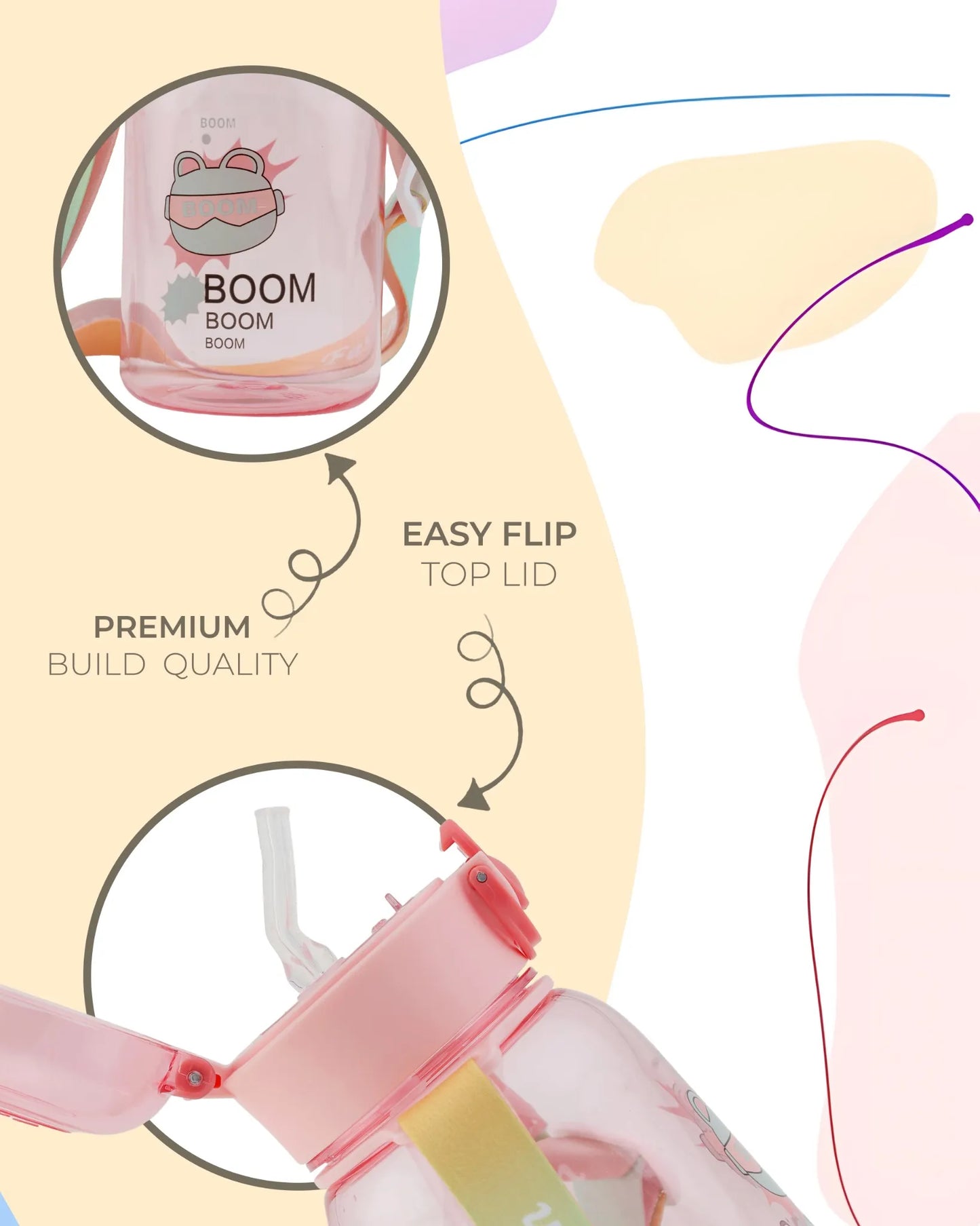 Smart Printed Water Bottle Pink – 500ml – BPA-Free Kids Bottle – TUFULA