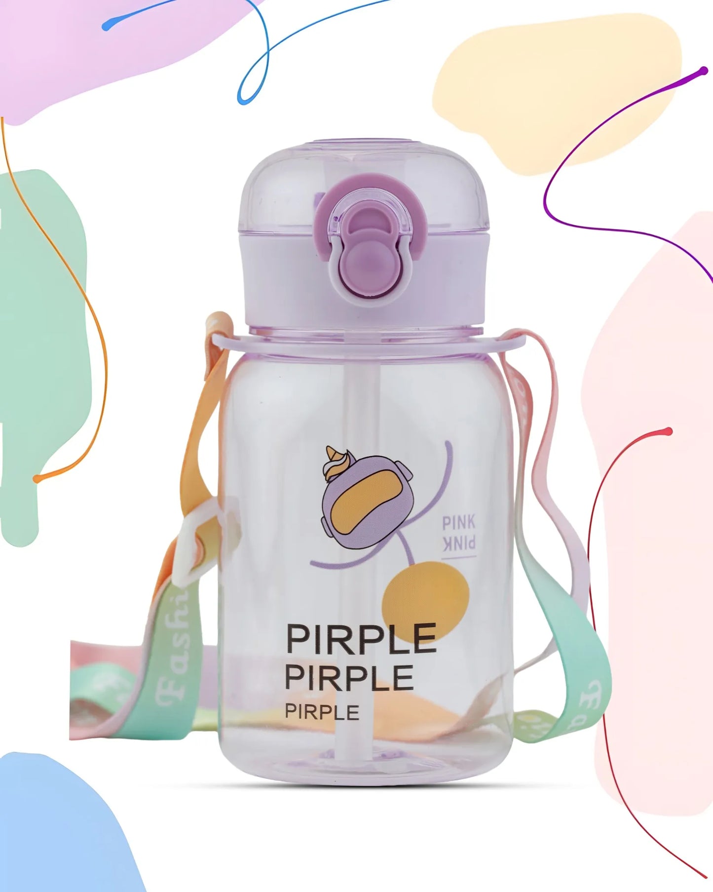 Smart Printed Water Bottle Purple – 500ml – Leak-Proof Bottle with Strap – TUFULA