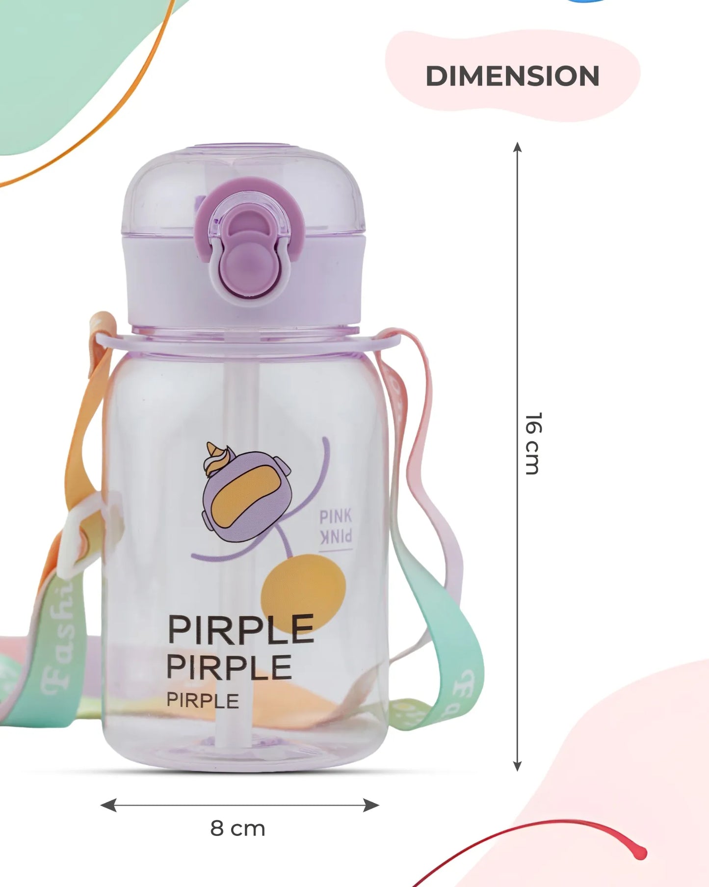 Smart Printed Water Bottle Purple – 500ml – Leak-Proof Bottle with Strap – TUFULA
