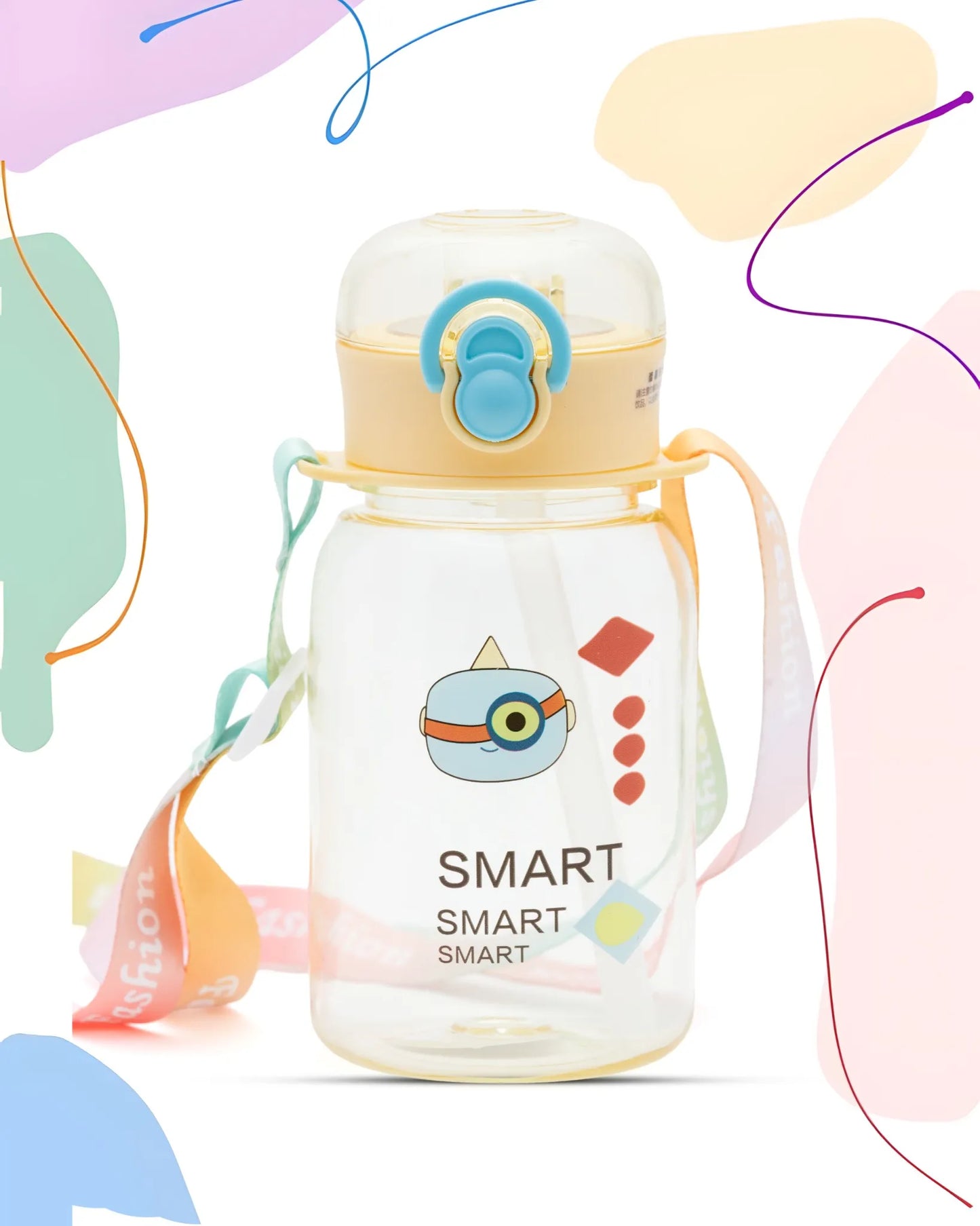 Smart Printed Water Bottle Yellow – 500ml – Cartoon Strap Water Bottle – TUFULA