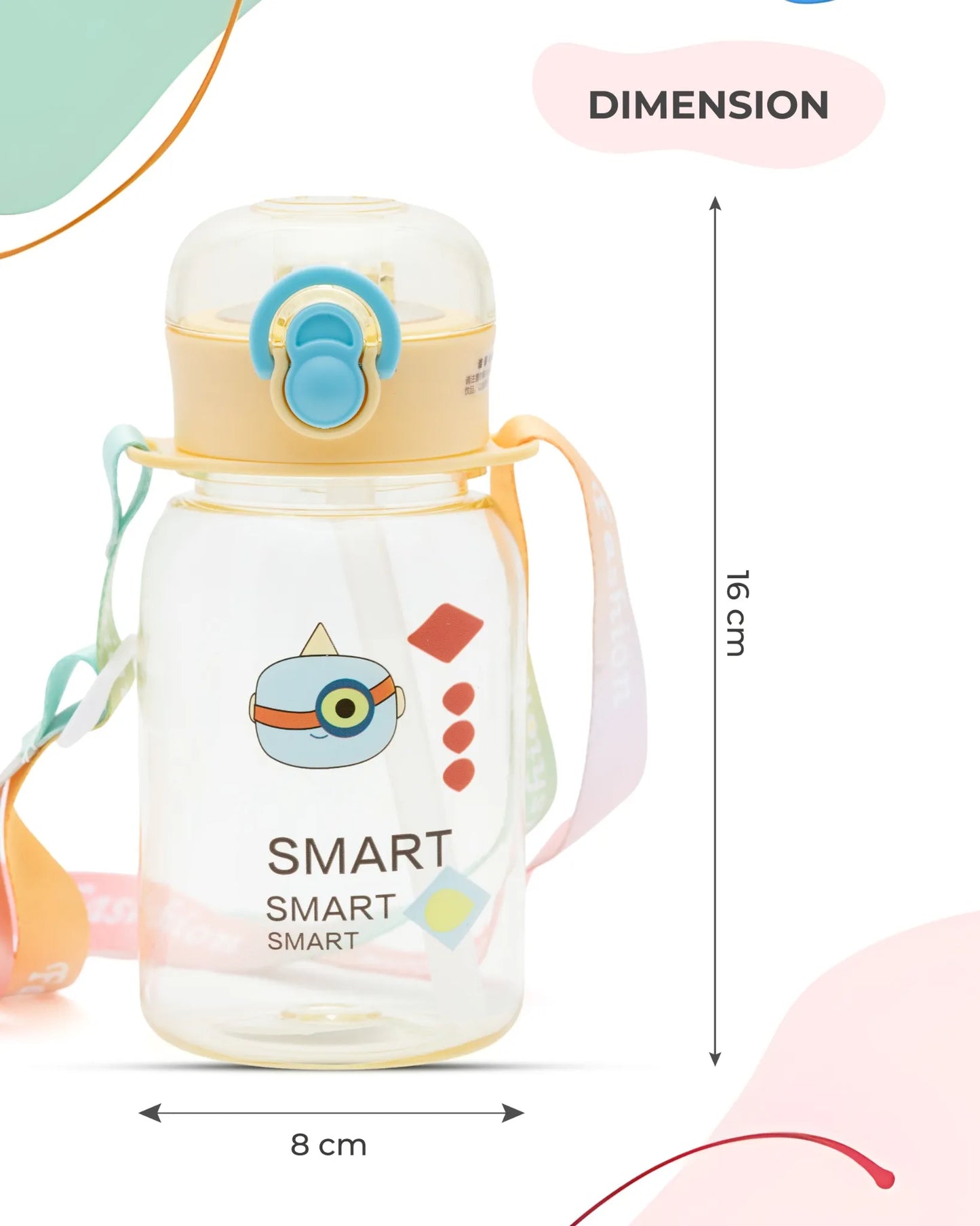 Smart Printed Water Bottle Yellow – 500ml – Cartoon Strap Water Bottle – TUFULA