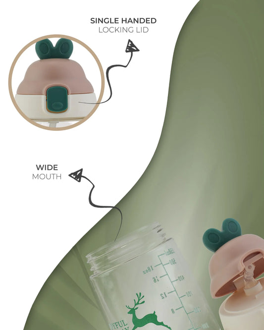 Joyful Day Sipper Bottle Brown – 550ml – BPA-Free Kids Bottle with Strap – TUFULA