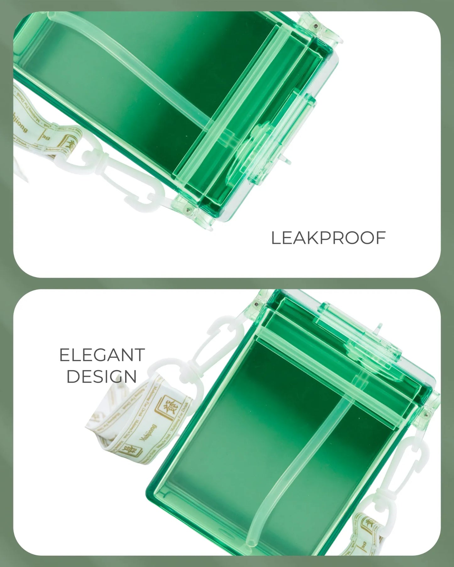 Square Green Water Bottle – 300ml Food-Grade Plastic