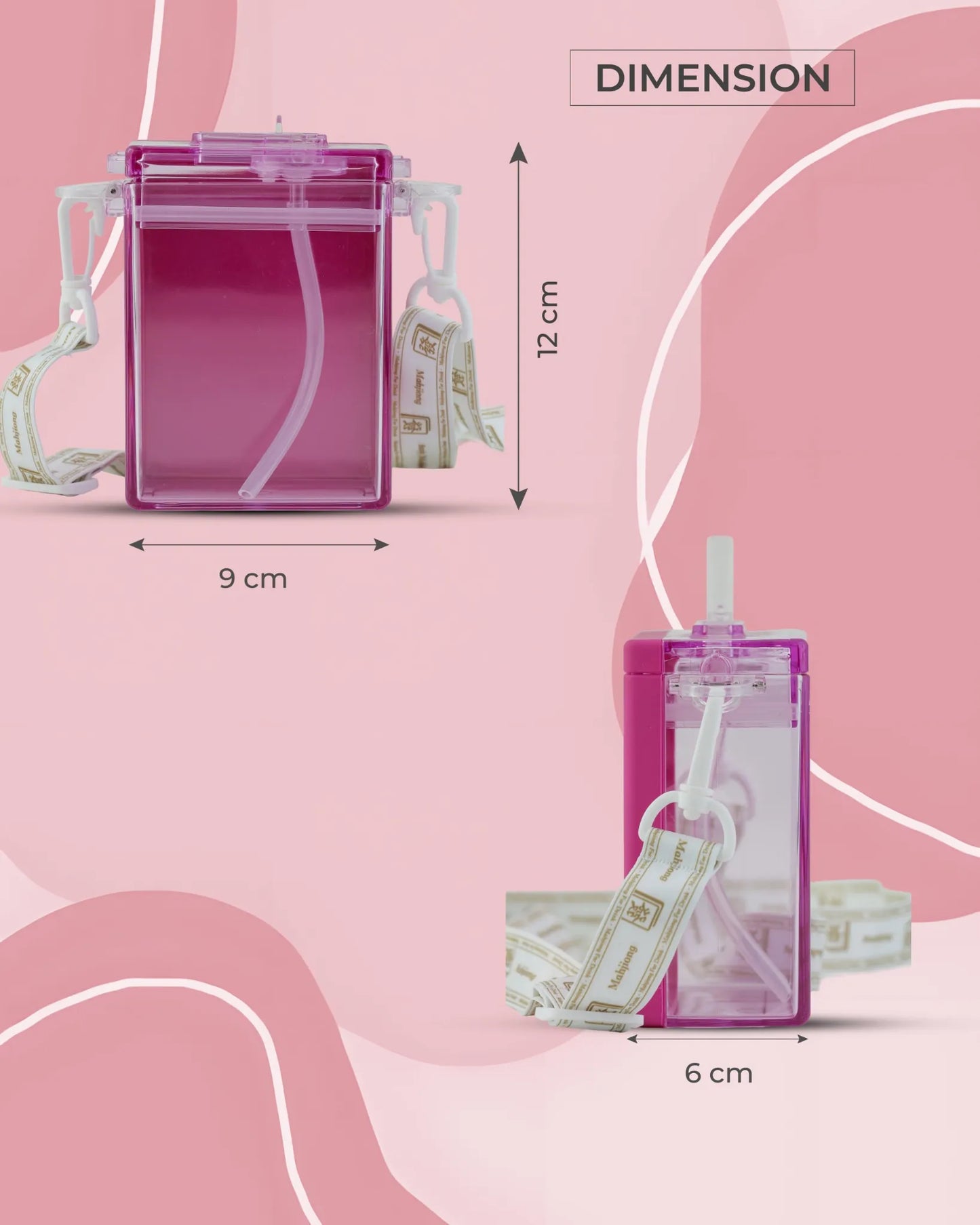 Square Pink Hydration Bottle – 300ml Compact Water Sipper