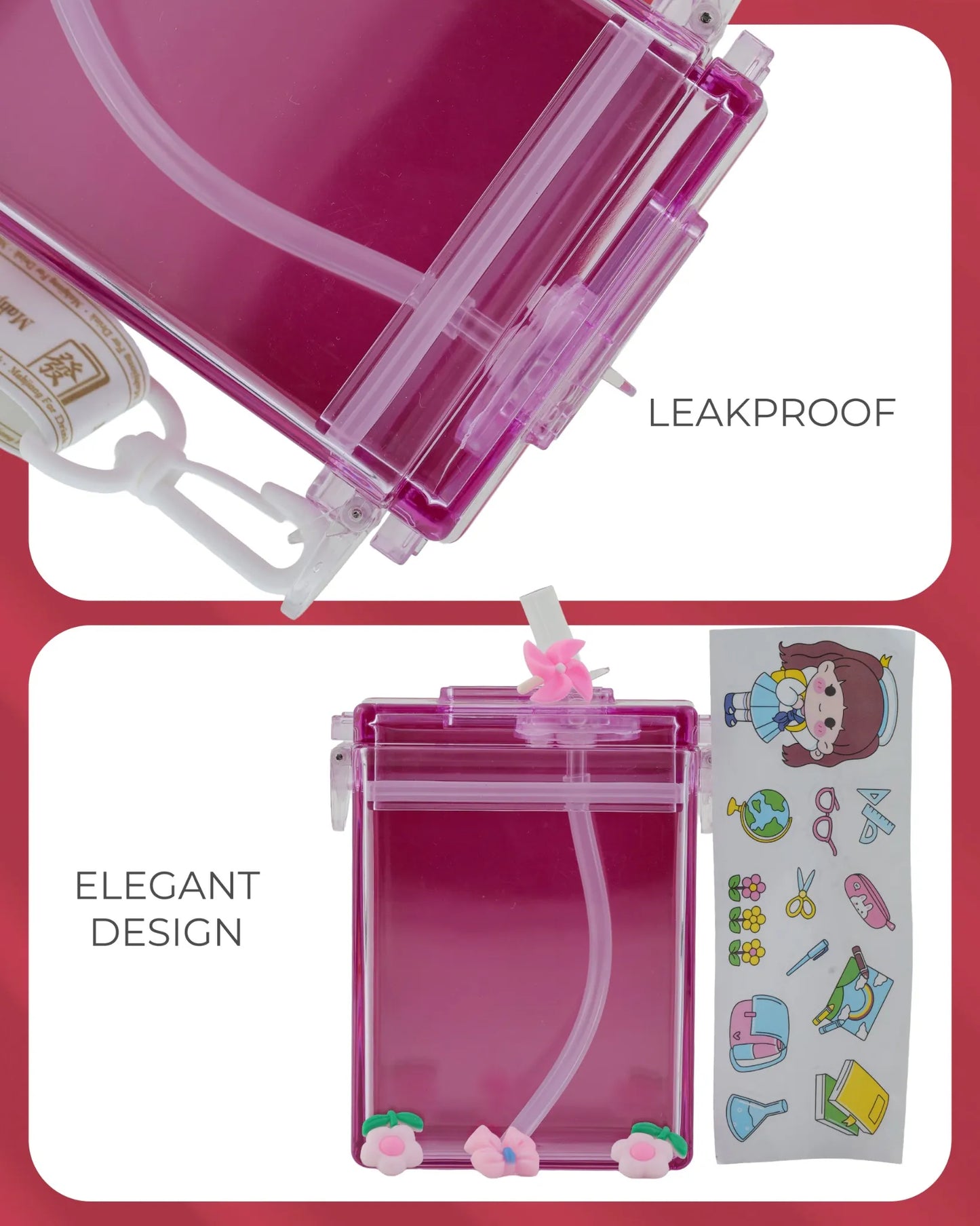 Square Pink Hydration Bottle – 300ml Compact Water Sipper