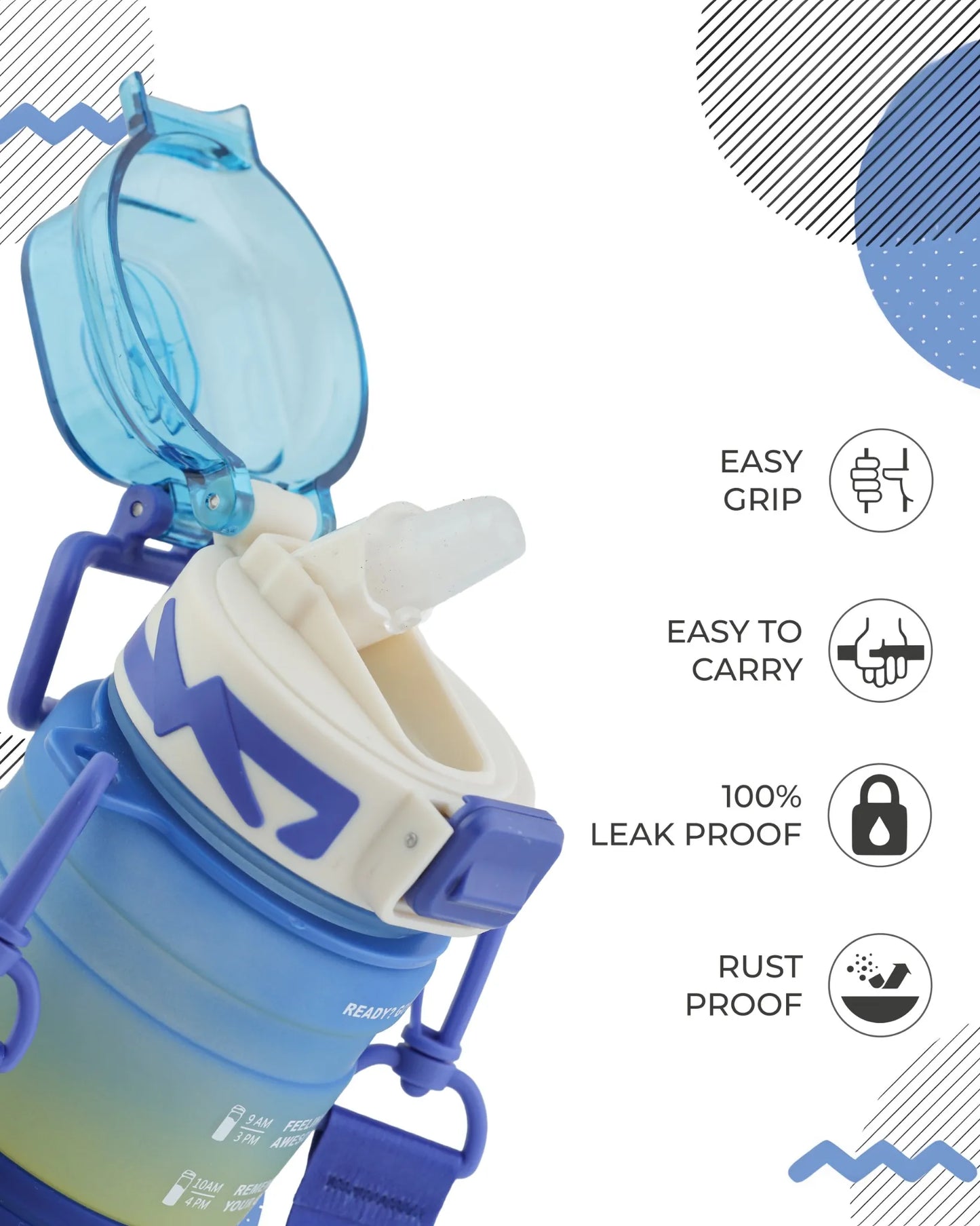 Blue Motivational Hello Bottle – 300ml Hydration Tracker