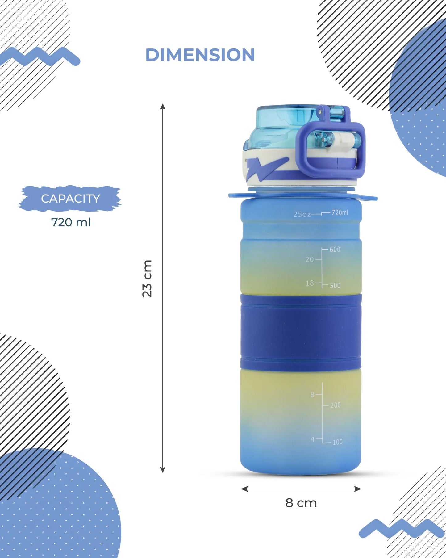 Blue Motivational Hello Bottle – 300ml Hydration Tracker