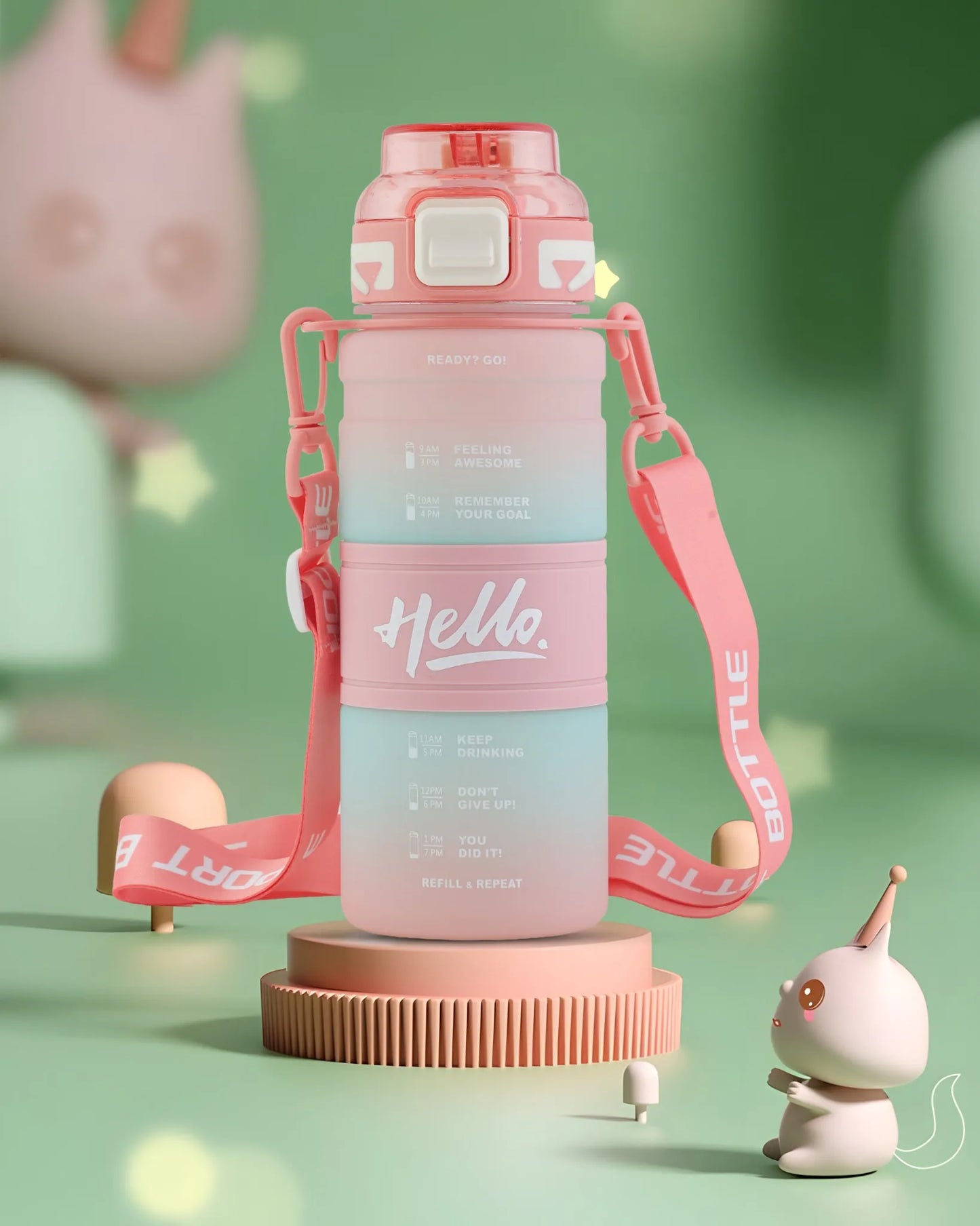 Pink Hello Water Bottle – 300ml with Strap