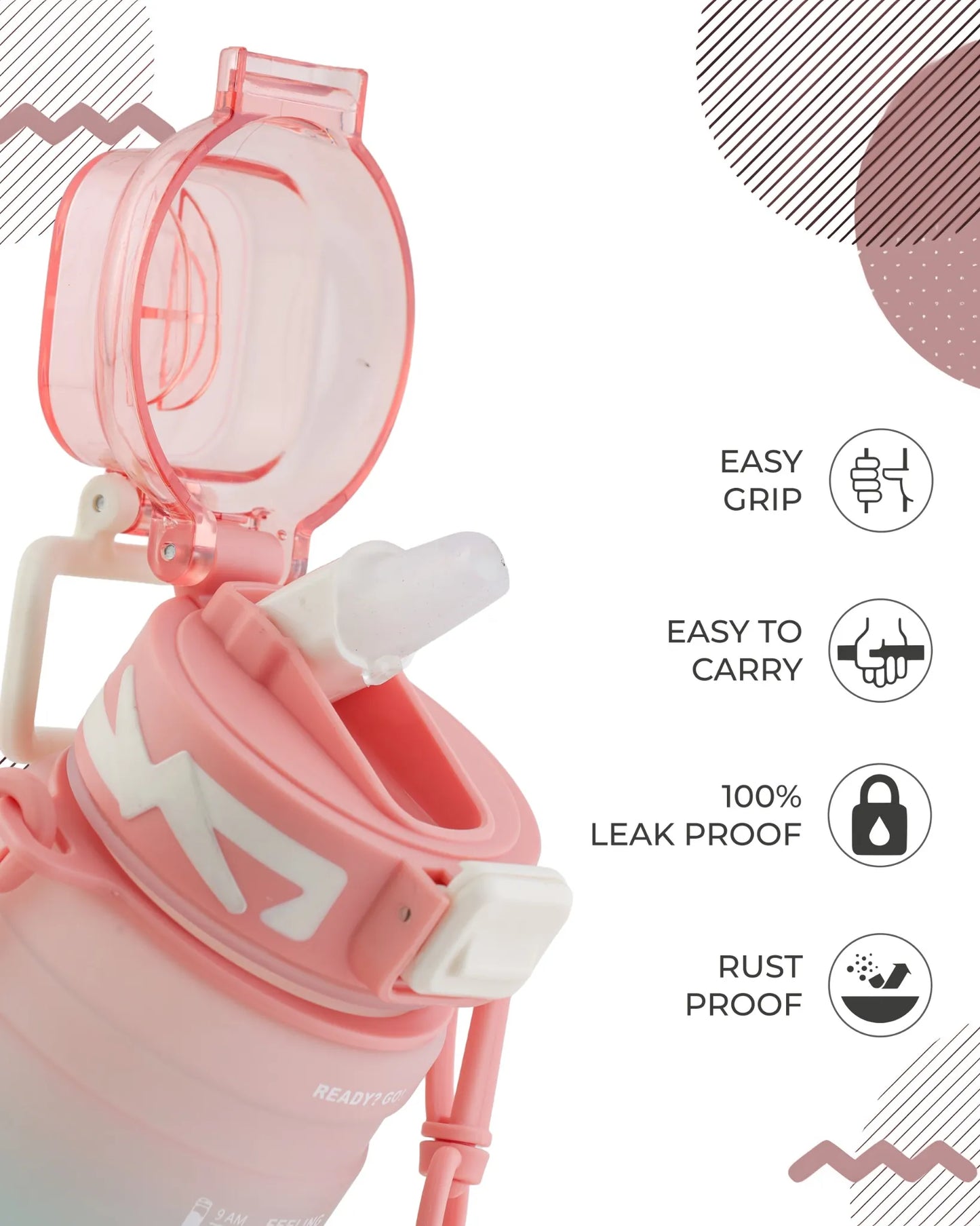 Pink Hello Water Bottle – 300ml with Strap