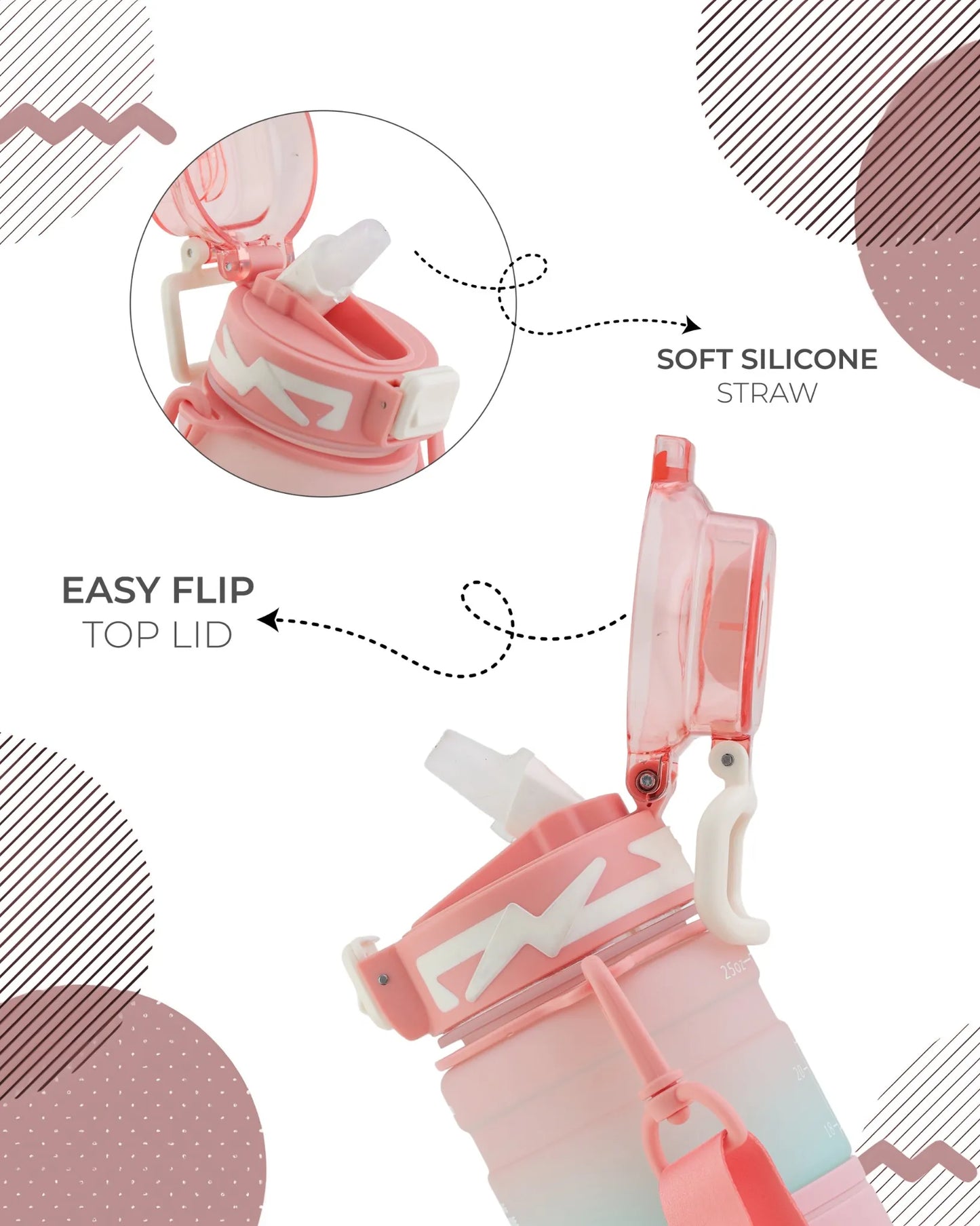 Motivational Hello Bottle – 300ml | Time Marker | BPA-Free with Strap