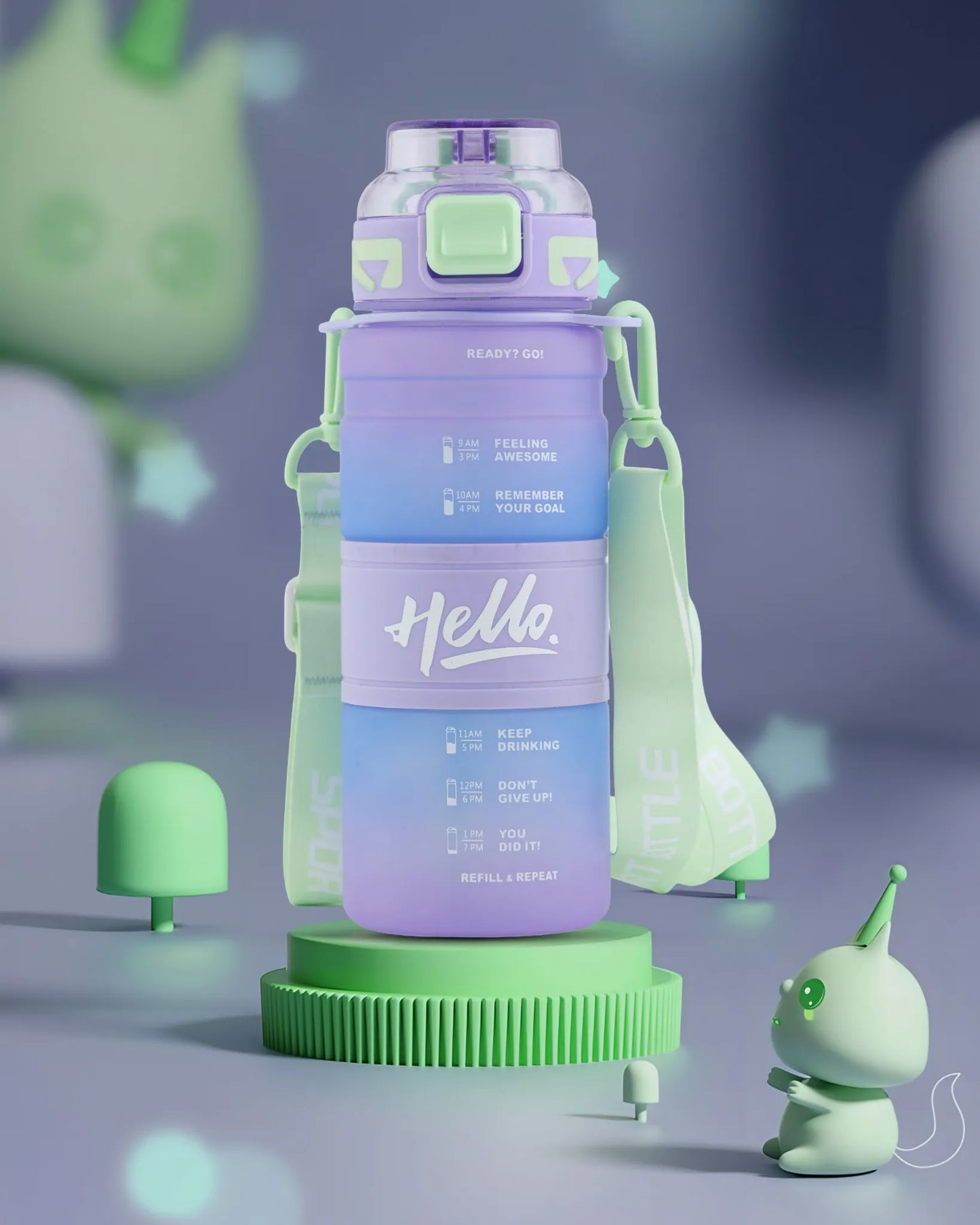 Purple Time-Marked Hello Bottle – 300ml BPA-Free