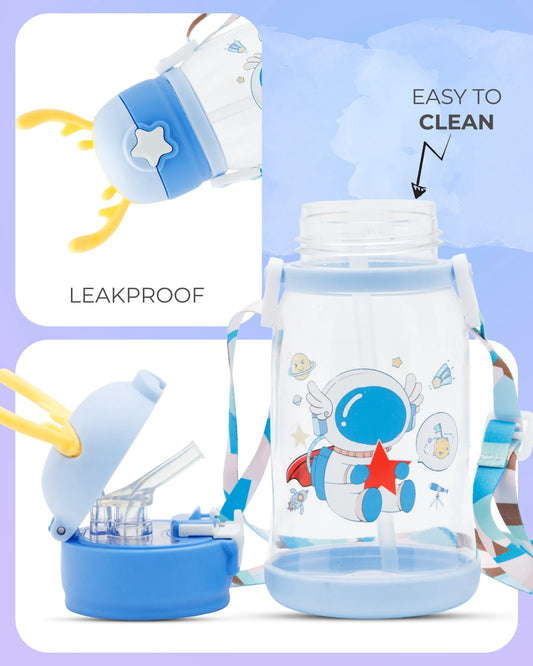 Blue Astronaut Kids Water Bottle with Straw and Antler Lid – 500ml