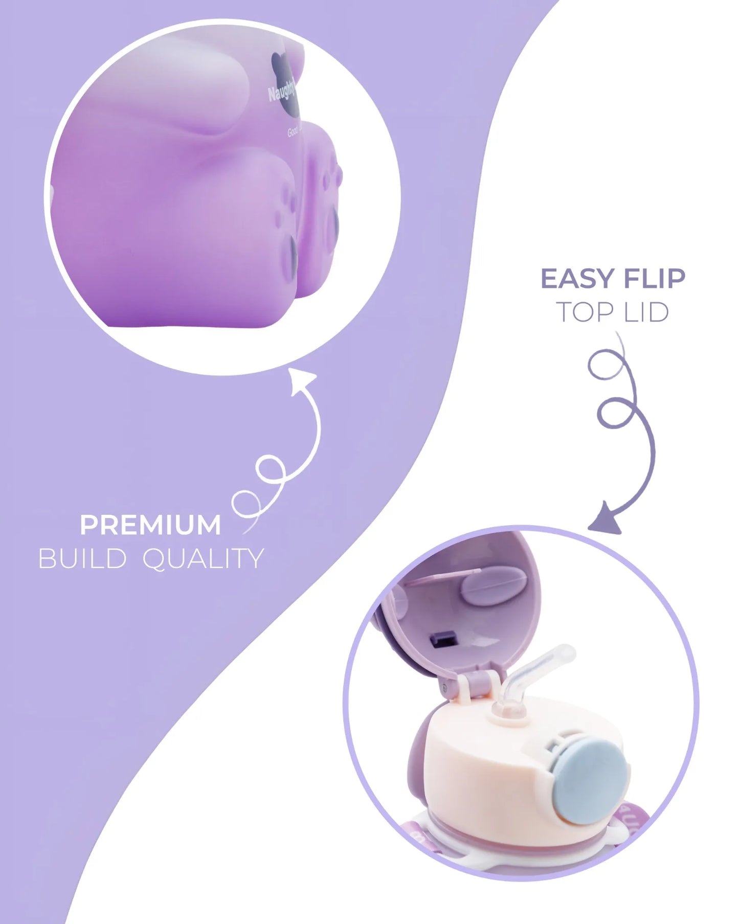 Purple Naughty Bear Paw Kids Bottle โ 3D Bear Ears