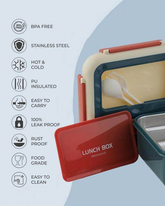 Red Dual-Tone Lunch Box with Clip Lock and Spoon – BPA-Free | TUFULA