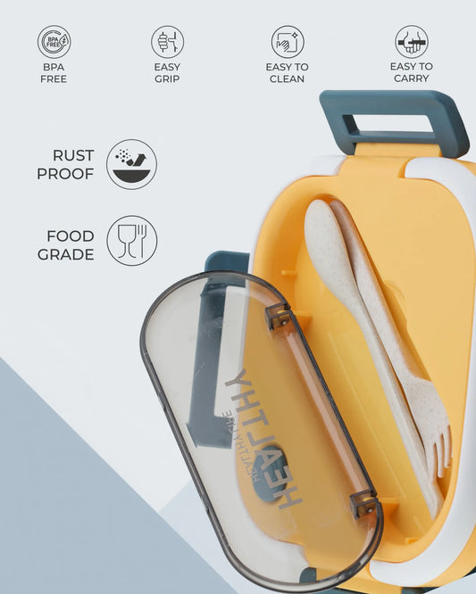 Yellow Compact Lunch Box with Spoon – Leak-Proof & BPA-Free – TUFULA