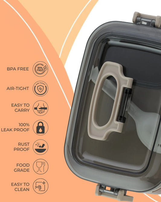 White Square Transparent Lunch Box with Spoon – BPA-Free – TUFULA