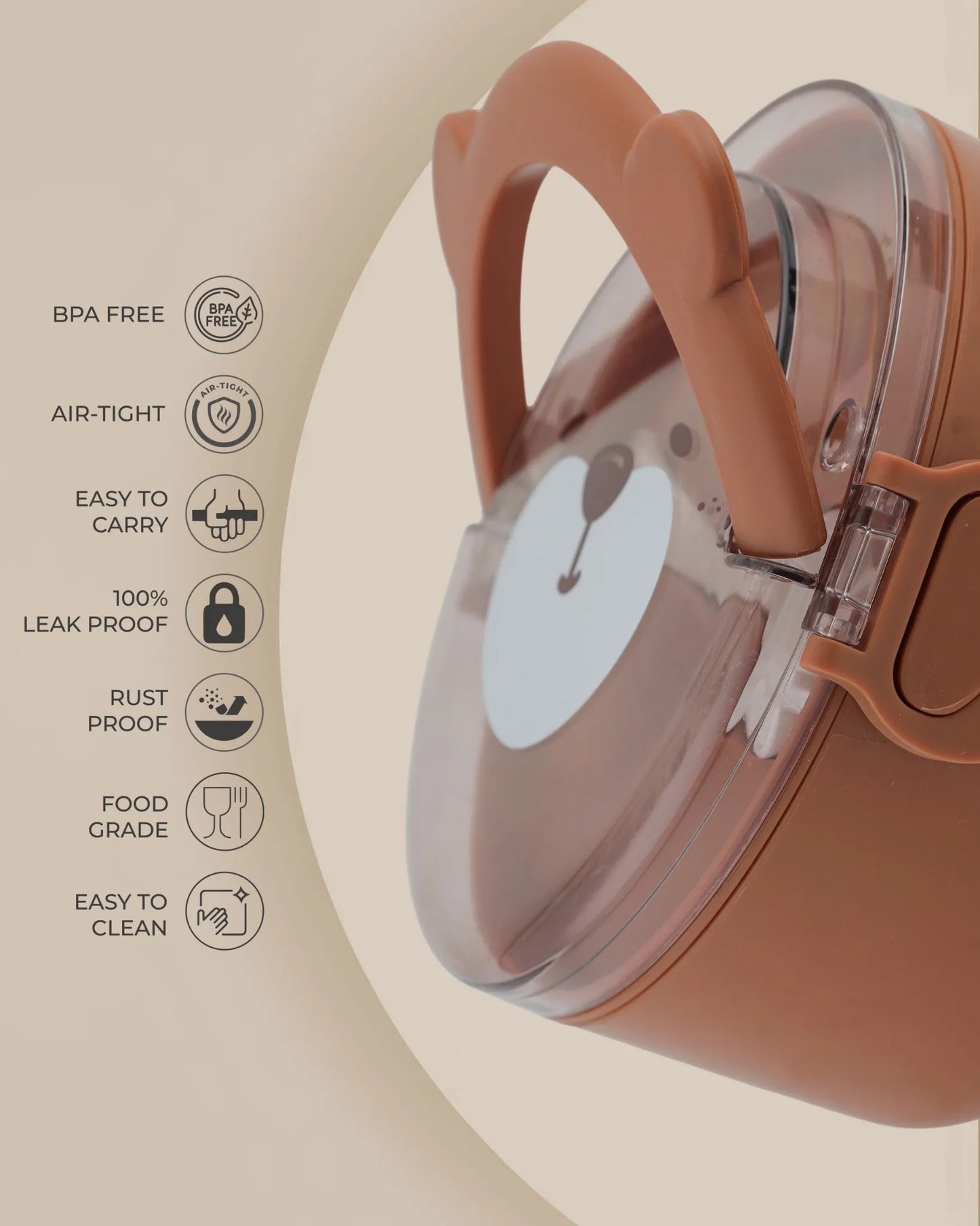 Brown Square Transparent Lunch Box with Spoon – BPA-Free – TUFULA