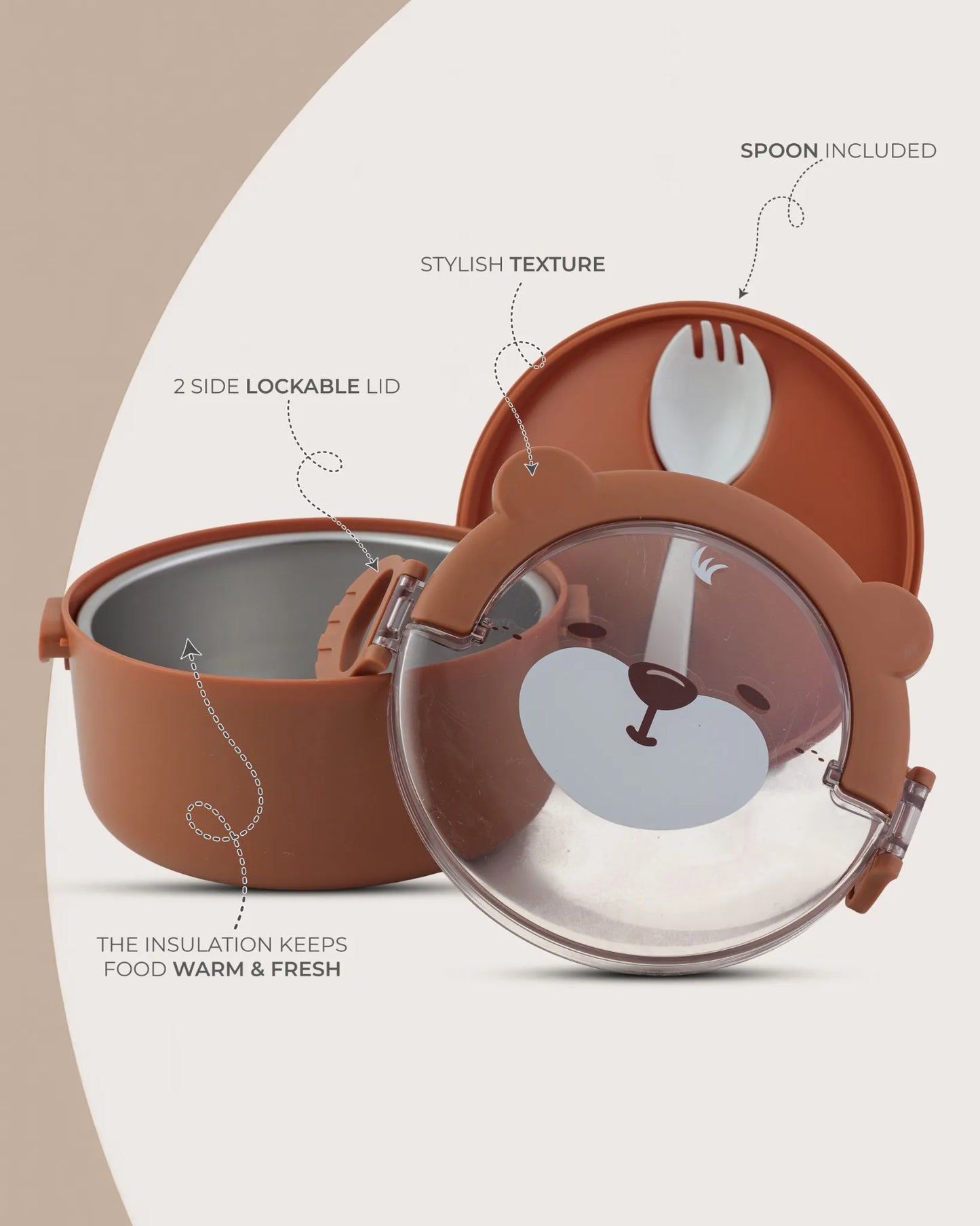 Brown Square Transparent Lunch Box with Spoon – BPA-Free – TUFULA