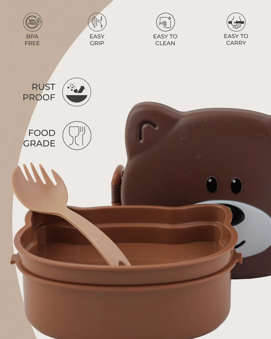 Brown Bear-Shaped Round Lunch Box with Bottle Set – TUFULA