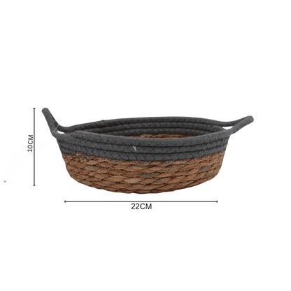 Handwoven Natural Seagrass Storage Basket with Black Contrast Rim and Handles