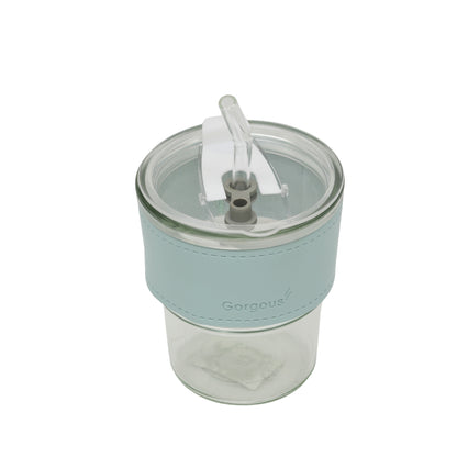 Reusable glass coffee sipper mugs with lid and multipurpose drinking glasses tumbler with leather cover