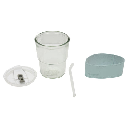 Reusable glass coffee sipper mugs with lid and multipurpose drinking glasses tumbler with leather cover