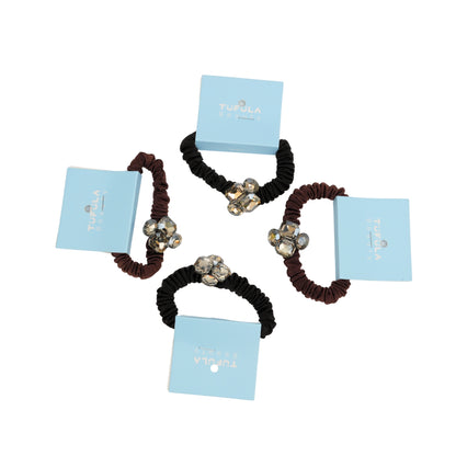 Mini Elastic Hair Ties - Coffee & Cream Collection ( Pack of 4)