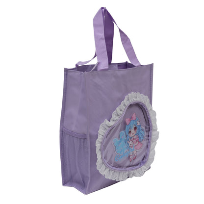 Purple heart shape fur at top tote bag