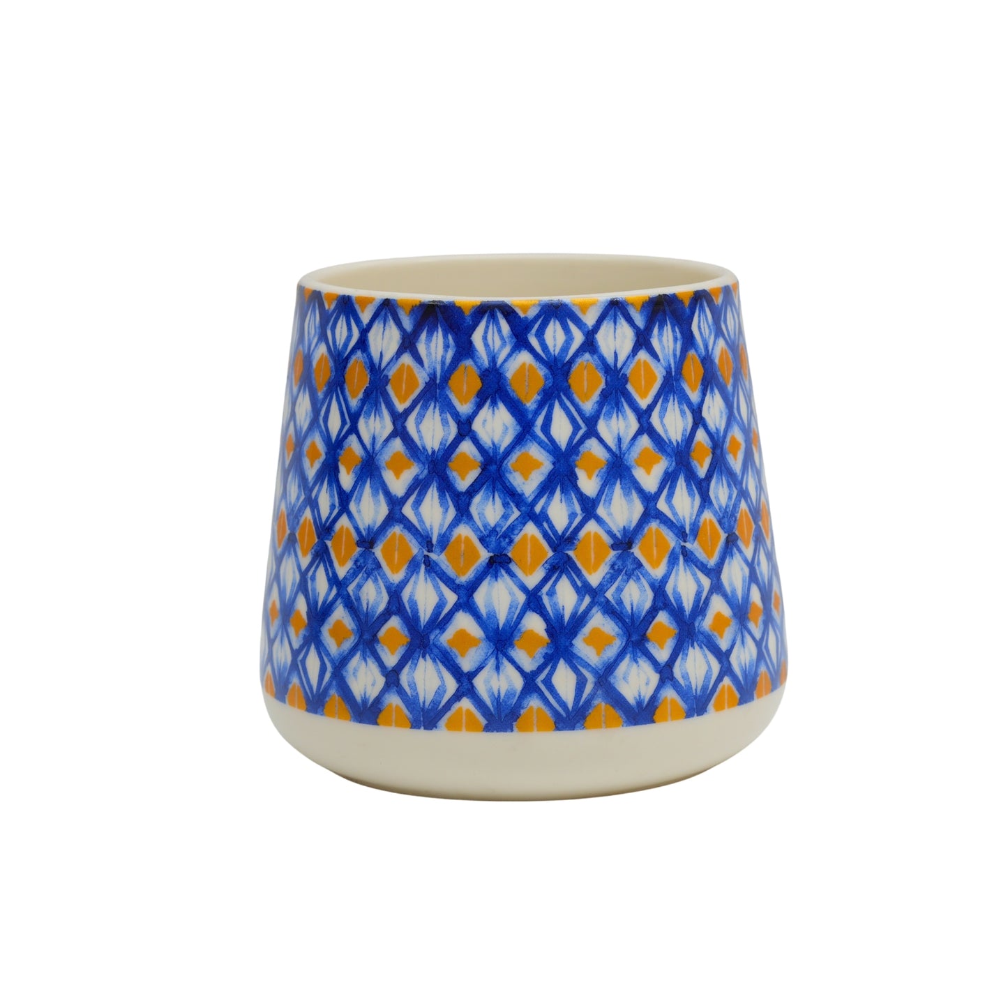 Blue and Gold Ikat Diamond Ceramic Coffee Mug