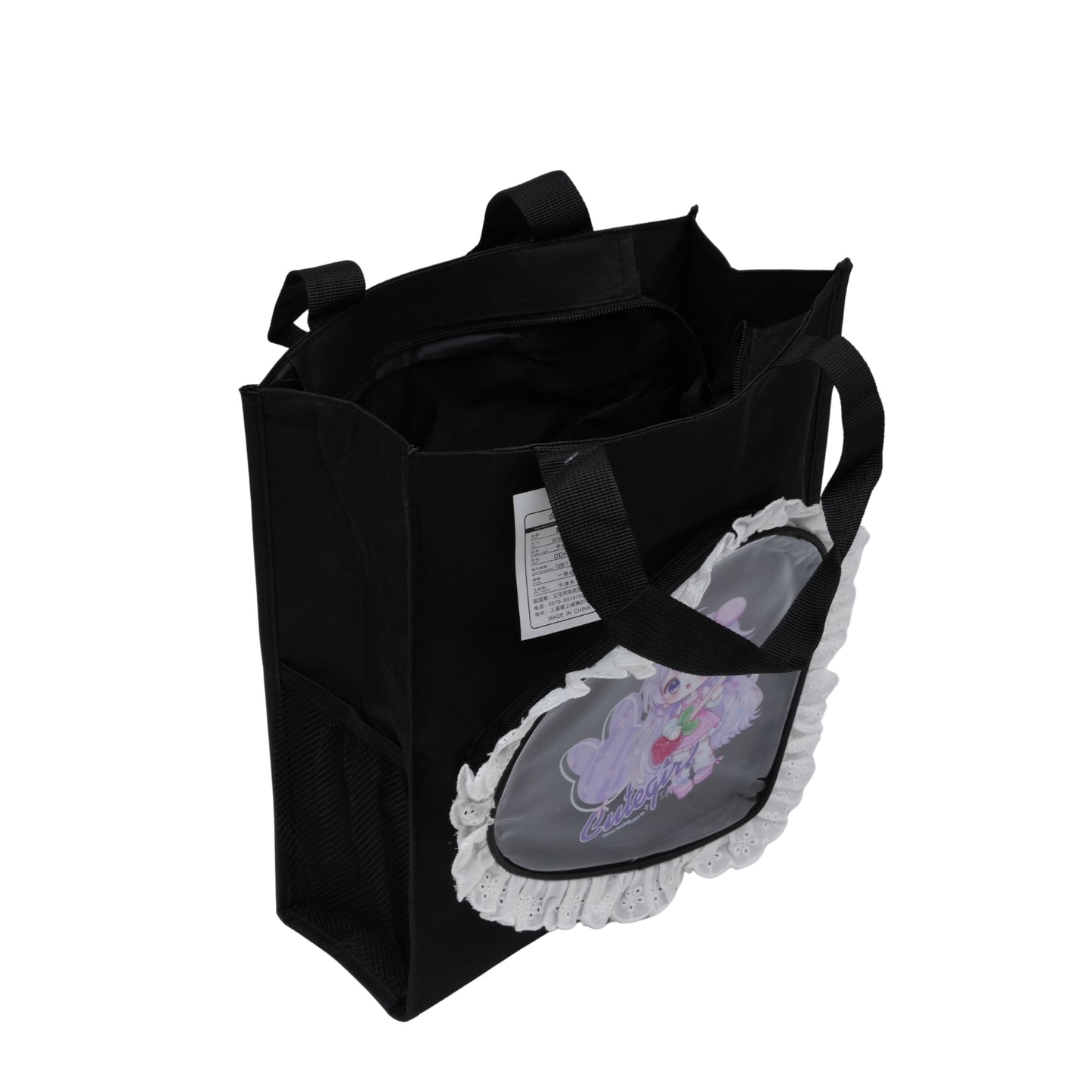Black heart with fur tote bag